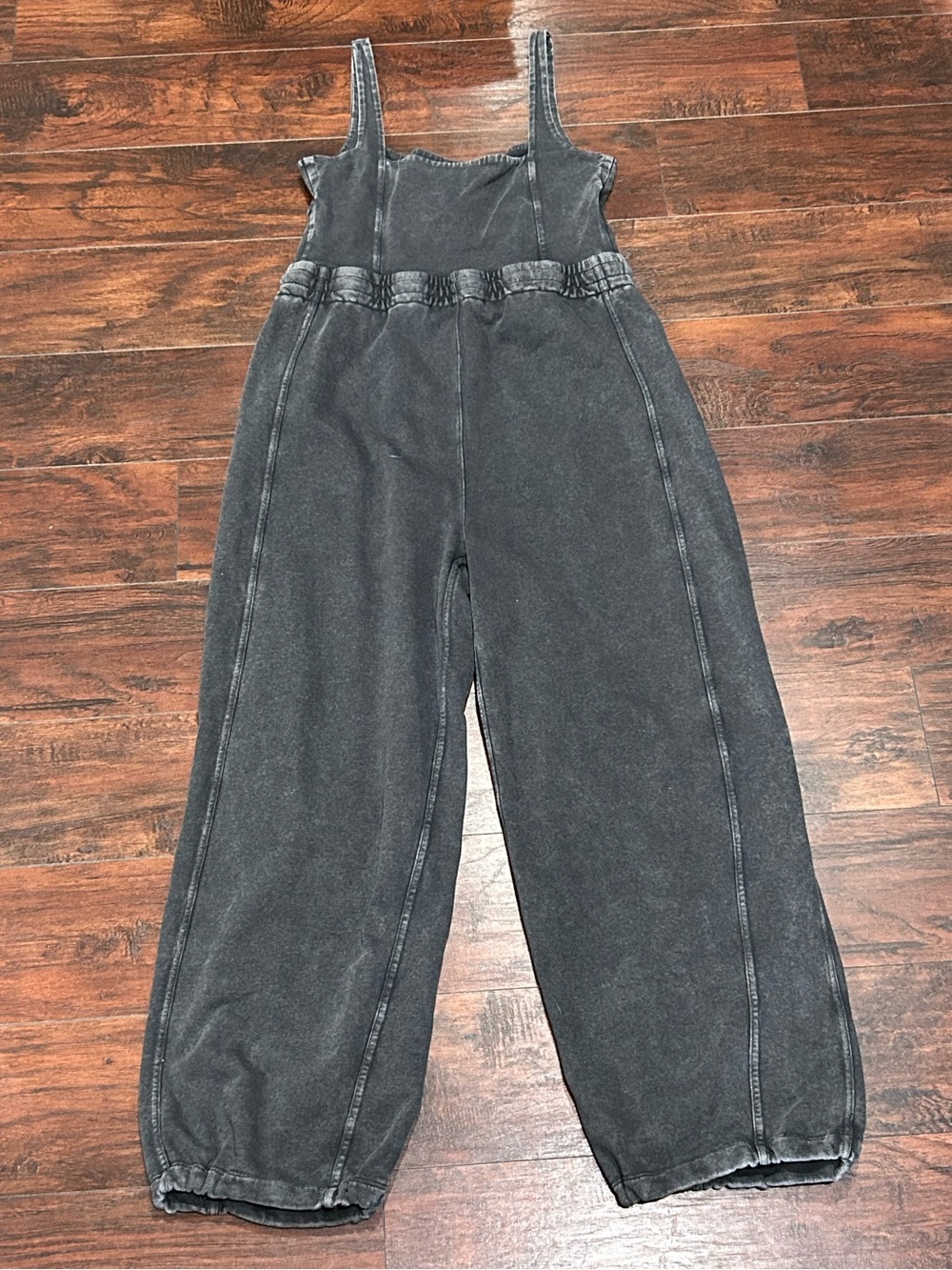 FP Movement by Free People Washed Charcoal Wide-Leg Drawstring Jumpsuit - Picture 6 of 7